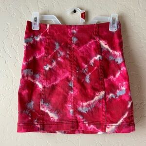 Free People Modern Femme Flamingo Flame Tie Dye Denim Mini Skirt